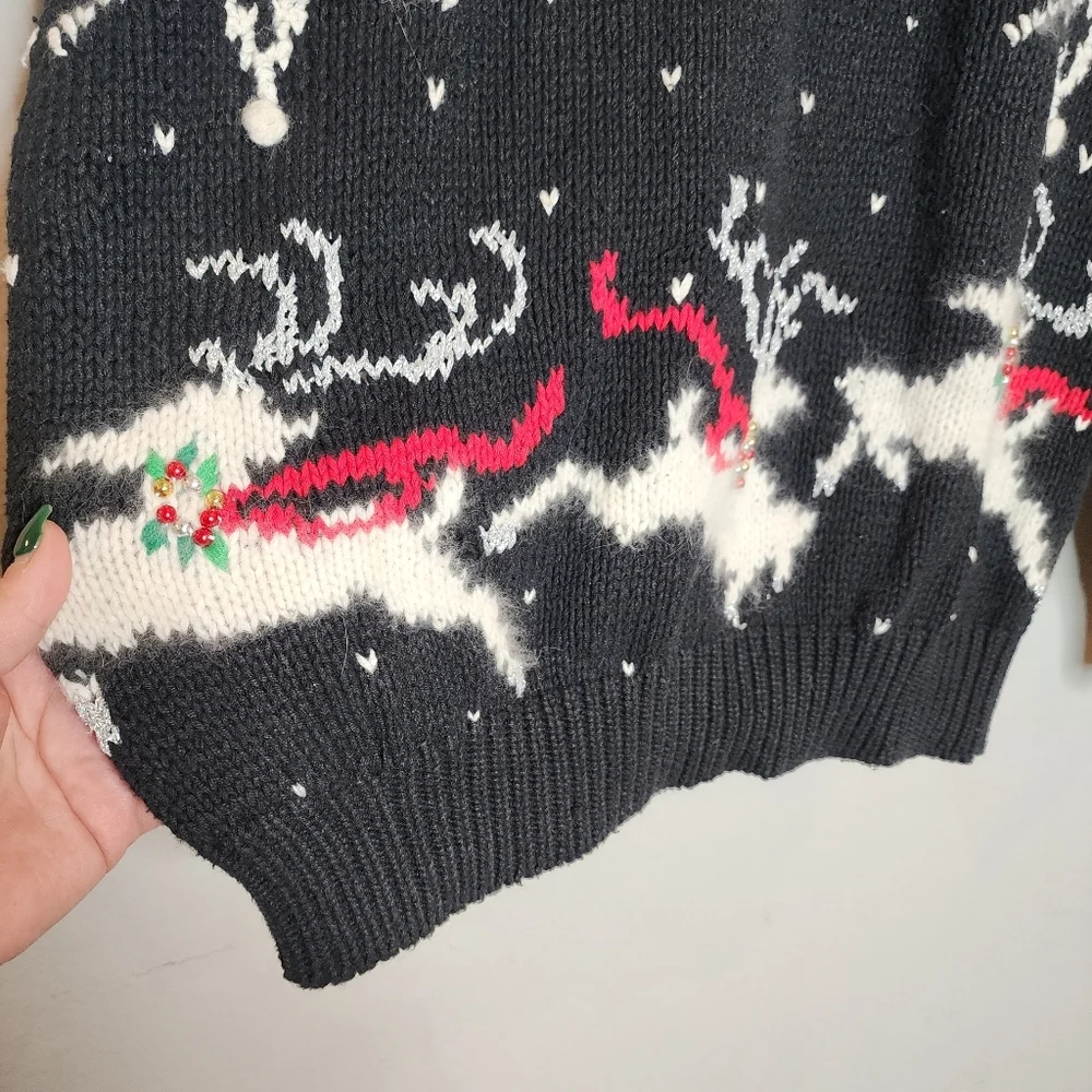 NWT Vintage Lauren Hansen‎ Roll Neck Hand Knitted Snowflake Reindeer Sweater L